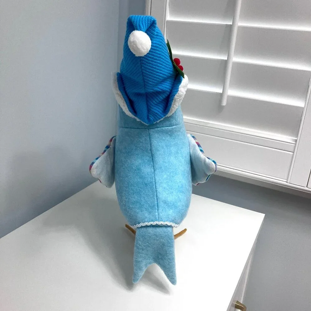 Christmas Big Fabric Bird Decor Holiday Winter Blue Sweater Hat Jumbo